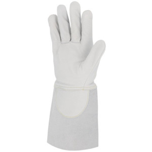 Gants cuir tout fleur de chèvre manchette croûte de bovin 15cm