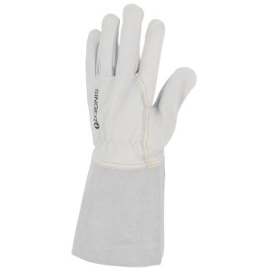 Gants cuir tout fleur de chèvre manchette croûte de bovin 15cm